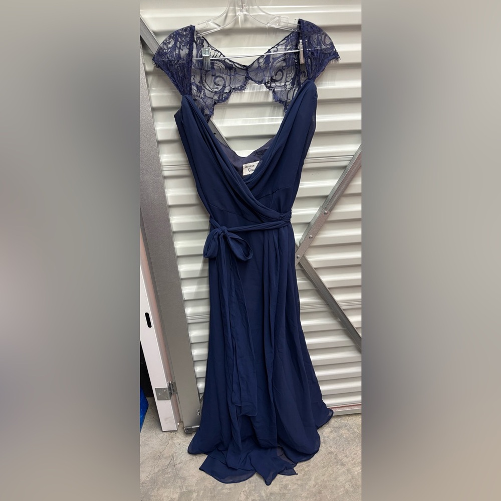 Elegant Blue V-neck Wrap bridesmaid maxi dress for Weddings or prom